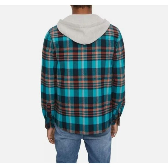 Eleven Paris Blue Columbia Plaid Hooded Shirt Jacket NWT Mens Size LARGE - Picture 2 of 14